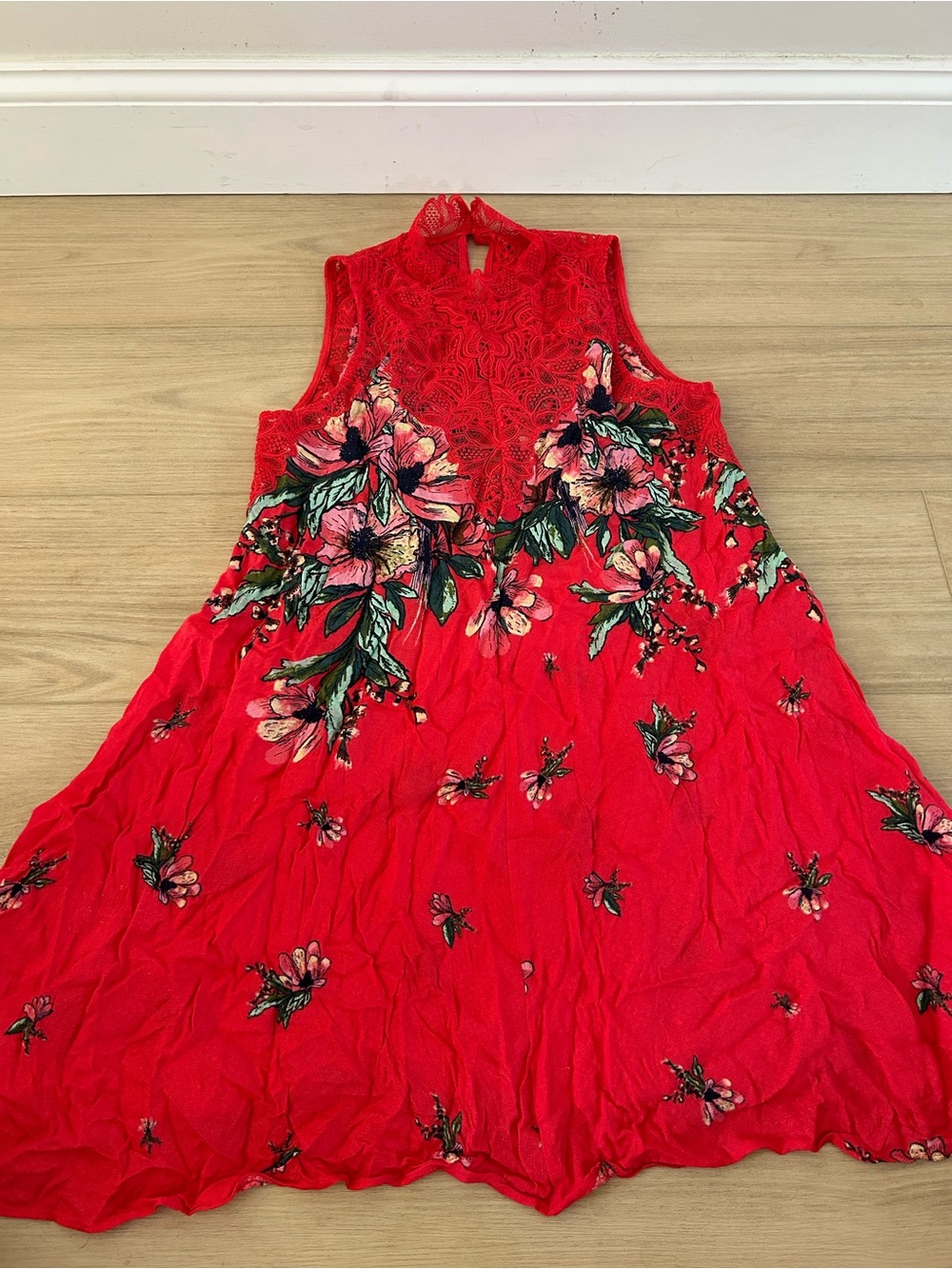 Free People Women’s XS Red Marsha Floral Lace Slip Dress